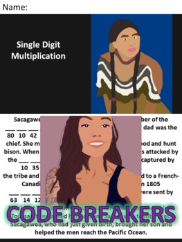 Preview of Break the Code! Sacagawea Mini-bio Distributive Property