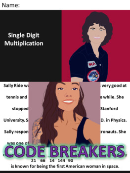 Preview of Break the Code! Sally Ride Mini-bio Single Digit Multiplication