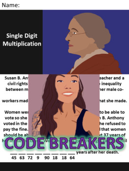 Preview of Break the Code! Susan B. Anthony Mini-bio Distributive Property