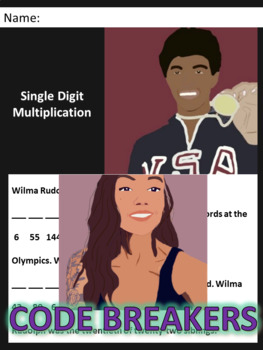 Preview of Break the Code! Wilma Rudolph mini-bio Single Digit Multiplication