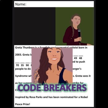 Preview of Break the code! Greta Thunberg Mini-bio (Multi-digit Multiplication)