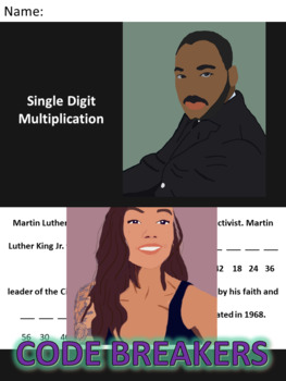 Preview of Break the code! Martin Luther King Jr. mini-bio Single Digit Multiplication