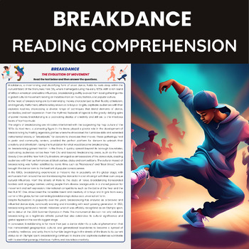 Preview of Breakdance Reading Comprehension | History of Breakdancing | Hip-Hop Dance