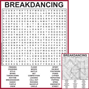 Preview of Breakdancing Word Search