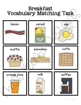 Breakfast Adapted Vocabulary File Folder | Kindergarten Food Match Game