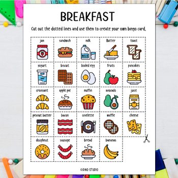 Breakfast Bingo Game | Cut & Paste Printable | Fun Activities by Dino ...