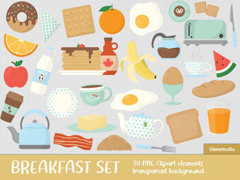 Preview of Breakfast Clipart Set - brunch, egg, bacon, image, printable, croissant, toast