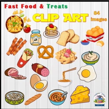 Preview of Breakfast Fast Food Beverage And treats Clip art 84 images Color Black & White