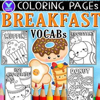 Preview of Breakfast Food Coloring Pages & Writing Paper Activities ELA No PREP