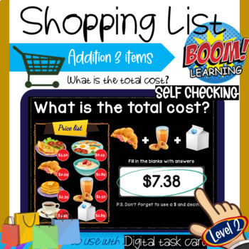 Preview of Breakfast Functional Life Skills Math | Shopping List Addition - 3 Items Level 2