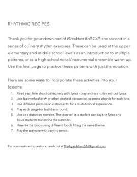 Preview of Breakfast Roll Call - A Rhythm Exercise from Rhythmic Recipes©