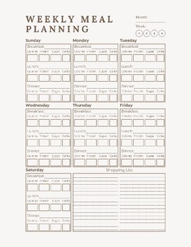 Preview of Breakfast Weekly Meal Planner for Students and Teachers