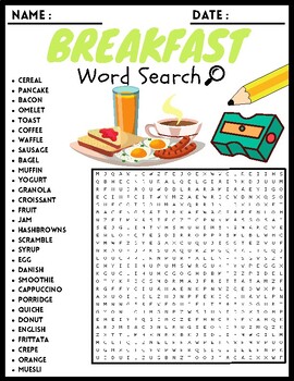 Breakfast Word Search Puzzle Worksheets Activities For Kids | TPT
