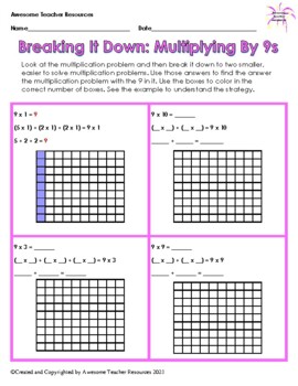 Preview of Breaking It Down: Multiplying By 9s Worksheet