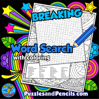 Preview of Breaking Word Search Puzzle Activity with Coloring | Summer Games Wordsearch