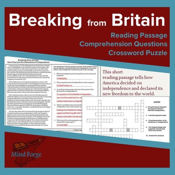 Breaking from Britain Passage Questions and Crossword by Mind Forge