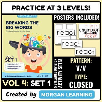 Preview of Breaking the Big Words: Syllable Division Activity Set 19 (V/V) - Closed Focus