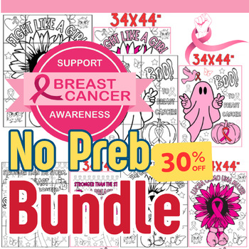 Preview of Breast Cancer Awareness Collaborative Coloring Poster Bundle Pages
