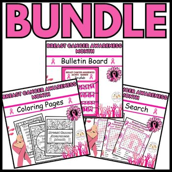 Preview of Breast Cancer Awareness Month Activities Worksheets  BUNDLE Pink Ribbon