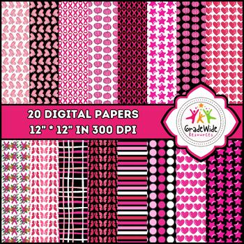 Preview of Breast Cancer Awareness Pink Ribbons Digital Papers - Clipart - Backgrounds