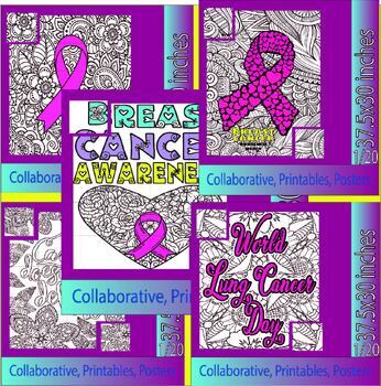 Preview of Breast Cancer Collaborative  Coloring Pages - Pink Ribbon Bulletin Board Bundle