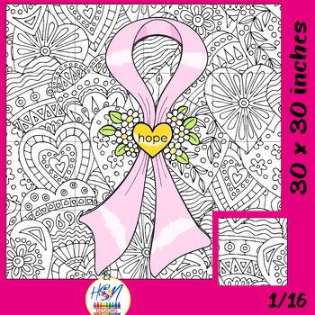 Preview of Breast Cancer Collaborative Poster Coloring Pages - Pink Ribbon Bulletin Board