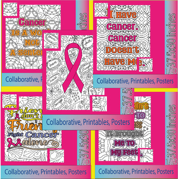 Preview of Breast Cancer Collaborative Poster Coloring  - Pink Ribbon Bulletin Board Bunde