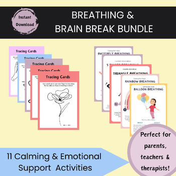 Preview of Breathing & Brain Break Bundle Anxiety, Emotional Support, Calming, Coping Tool