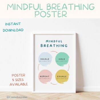 Preview of Breathing exercise poster, deep breathing, rainbow breathing, mindulness