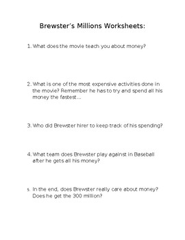 Preview of Brewsters Millions Movie Questions