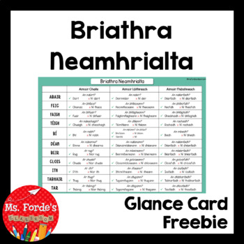 Preview of Briathra Neamhrialta Glance Card (Gaeilge)