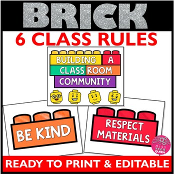 Preview of Classroom Rules Building Brick Lego Decor EDITABLE Rules Makerspace STEM