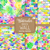 Brick Wall - Coloful Watercolor Stone Texture Clipart Backgrounds