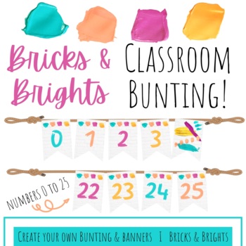 Preview of Bricks & Brights 0-25 number line bunting - astro / tropical classroom theme