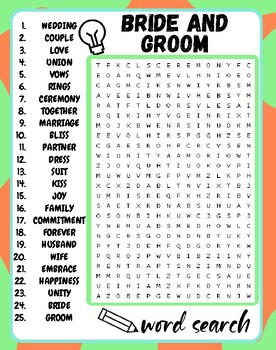 Brid and groom Word Search Puzzle , Brid and groom Word Search Activities