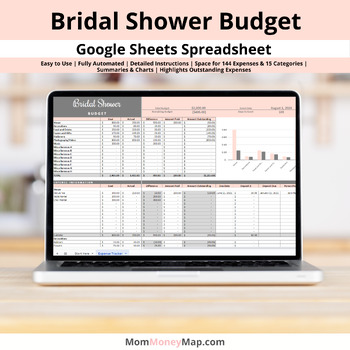 Preview of Bridal Shower Budget Google Sheets Spreadsheet