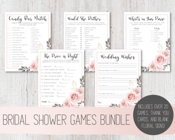 Preview of Bridal Shower Games | Bridal Shower Bundle | Floral Bridal Shower | Wedding Game