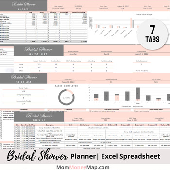 Preview of Bridal Shower Planner Excel Spreadsheet