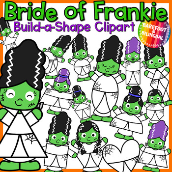 Preview of Bride of Frankenstein Clipart | Build a 2D Shape Halloween Clipart