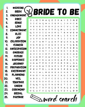 Bride to be Word Search Puzzle , Bride to be Word Search Activities