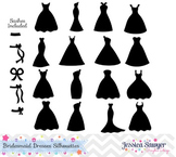 Bridesmaid dresses silhouettes clipart, silhouette clipart