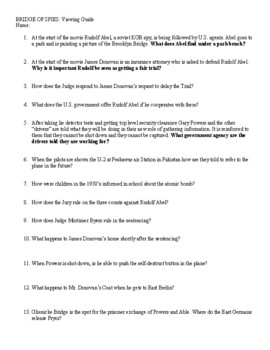 Preview of Bridge of Spies (2015) Guided Questions