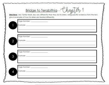 Preview of Bridge to Terabithia Chapter 1 Compare and Contrast