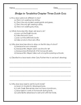 Bridge To Terabithia Chapter 3 Quick Quiz By Teacher Chip S School Store