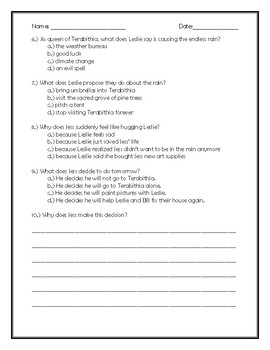 Bridge to Terabithia Chapter 9 Quick Quiz by Teacher Chip's School Store