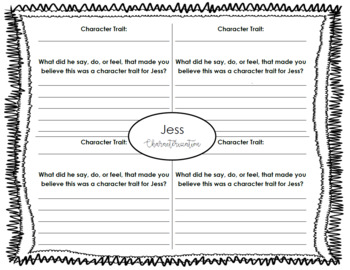 Preview of Bridge to Terabithia Jess Characterization Graphic Organizer