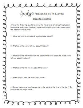 Preview of Bridge to Terabithia "Judge a Book by Its Cover" Pre-Reading Activity