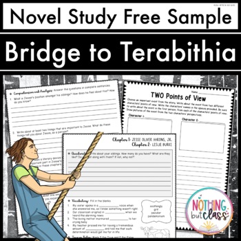 Preview of Bridge to Terabithia Novel Study FREE Sample | Worksheets and Activities