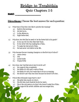 Bridge To Terabithia Quiz Final Test And Writing Assignment By Lindy Parkes