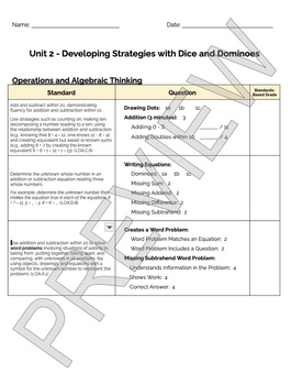 Preview of Bridges 1st Grade Standards Based Post-Assessment Cover Sheet: Unit 2